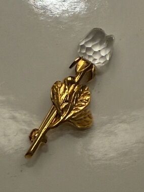 Swarovski Gold-Tone Rose Brooch with Clear Crystal Bud